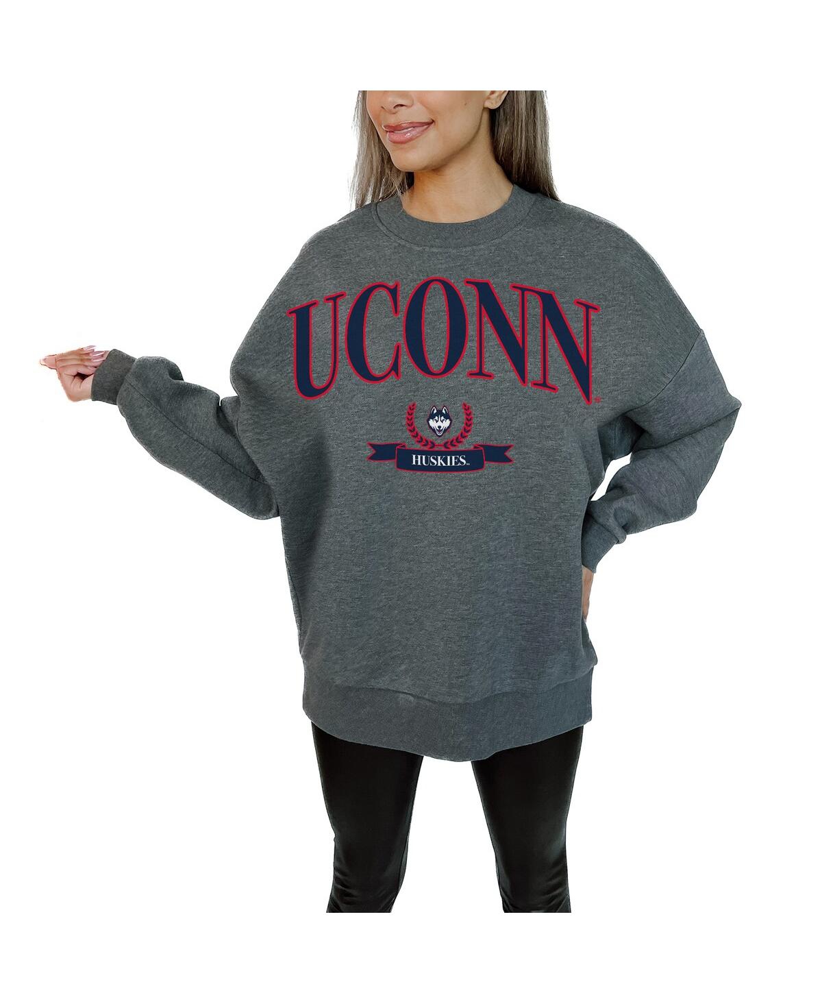 Gameday Couture Women's Charcoal Uconn Huskies Premium Fleece Drop Shoulder Pullover Sweatshirt In Charcoal