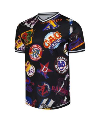 Men's Black Negro League Baseball Allover Print V-Neck Baseball Jersey