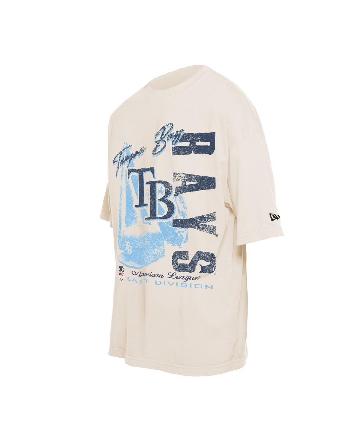 NEW ERA MEN'S CREAM TAMPA BAY RAYS COOPERSTOWN COLLECTION OVERSIZED THROWBACK DISTRESSED T-SHIRT 