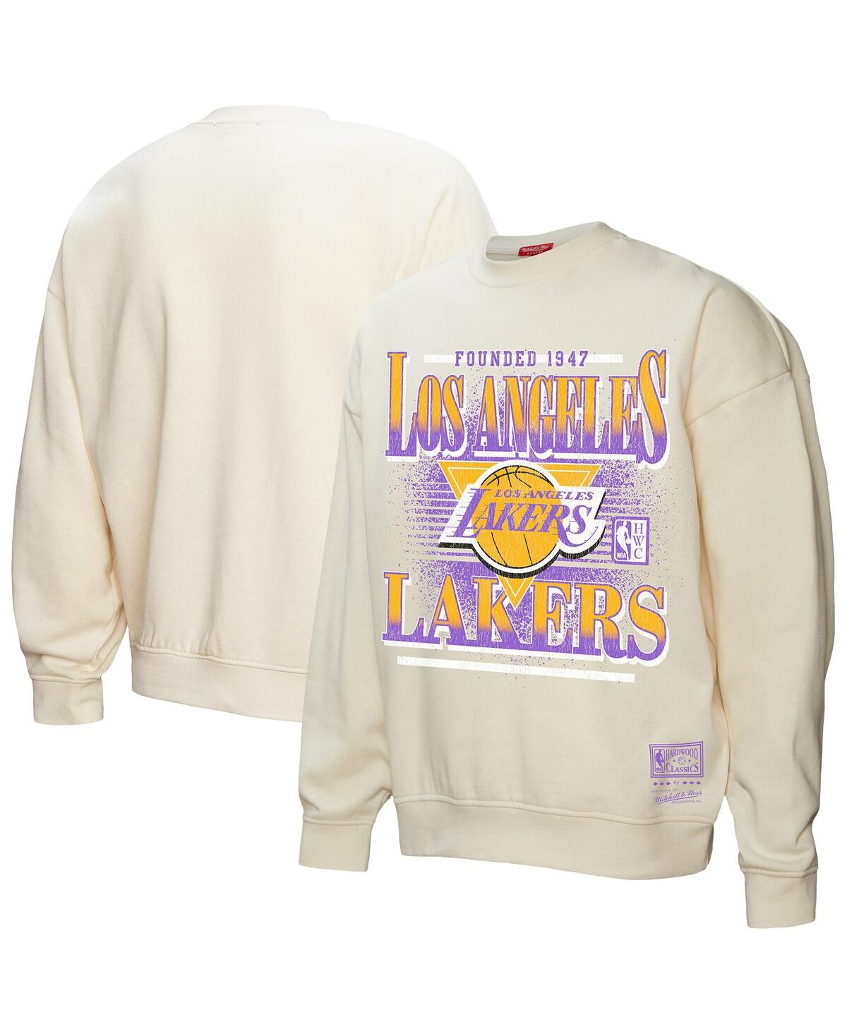 Women's Cream Los Angeles Lakers Oversprayed Pullover Sweatshirt - Cream