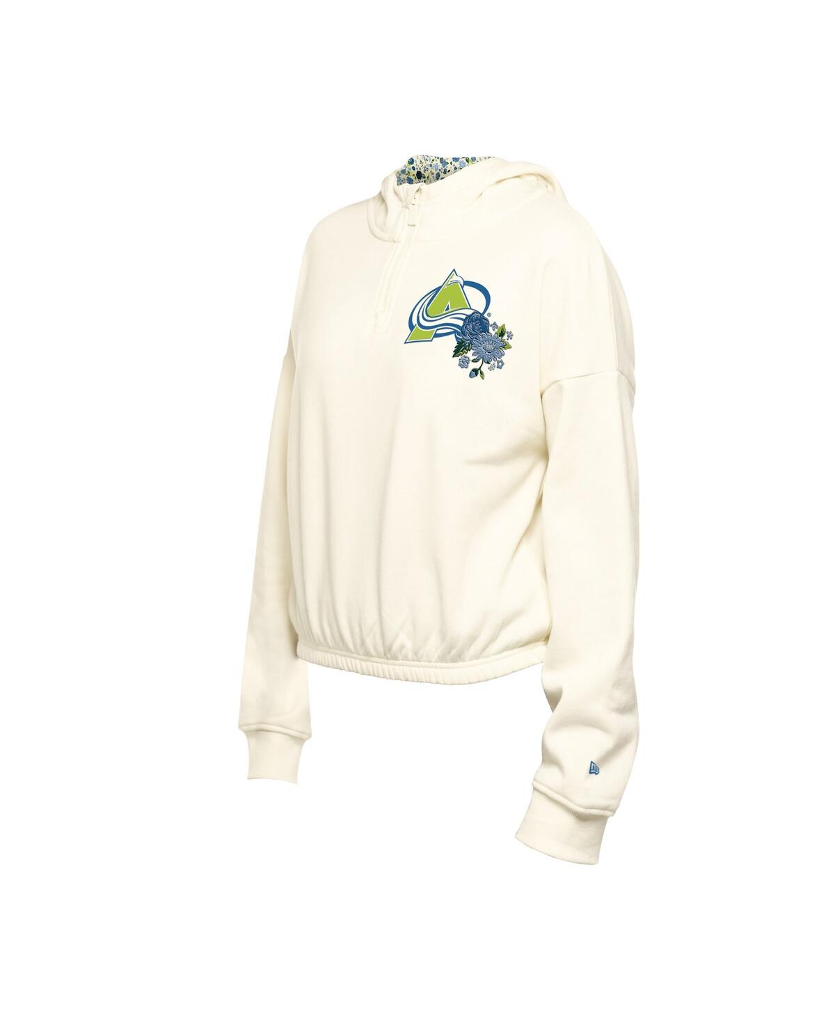 Shop New Era Women's Cream Colorado Avalanche Glam Game Quarter-zip Cropped Floral Pullover Hoodie