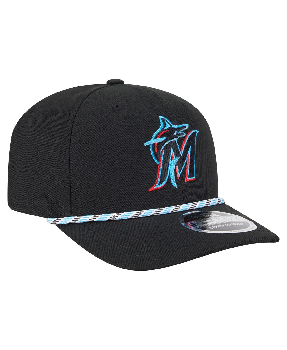 New Era Men's Black Miami Marlins Multi-rope 9seventy Stretch-snap Hat In Black