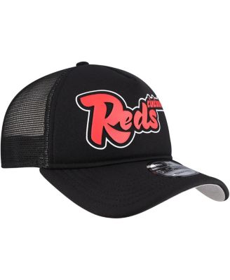 Men's Black Cincinnati Reds Retro Bold A-Frame Trucker 9FORTY Adjustable Hat