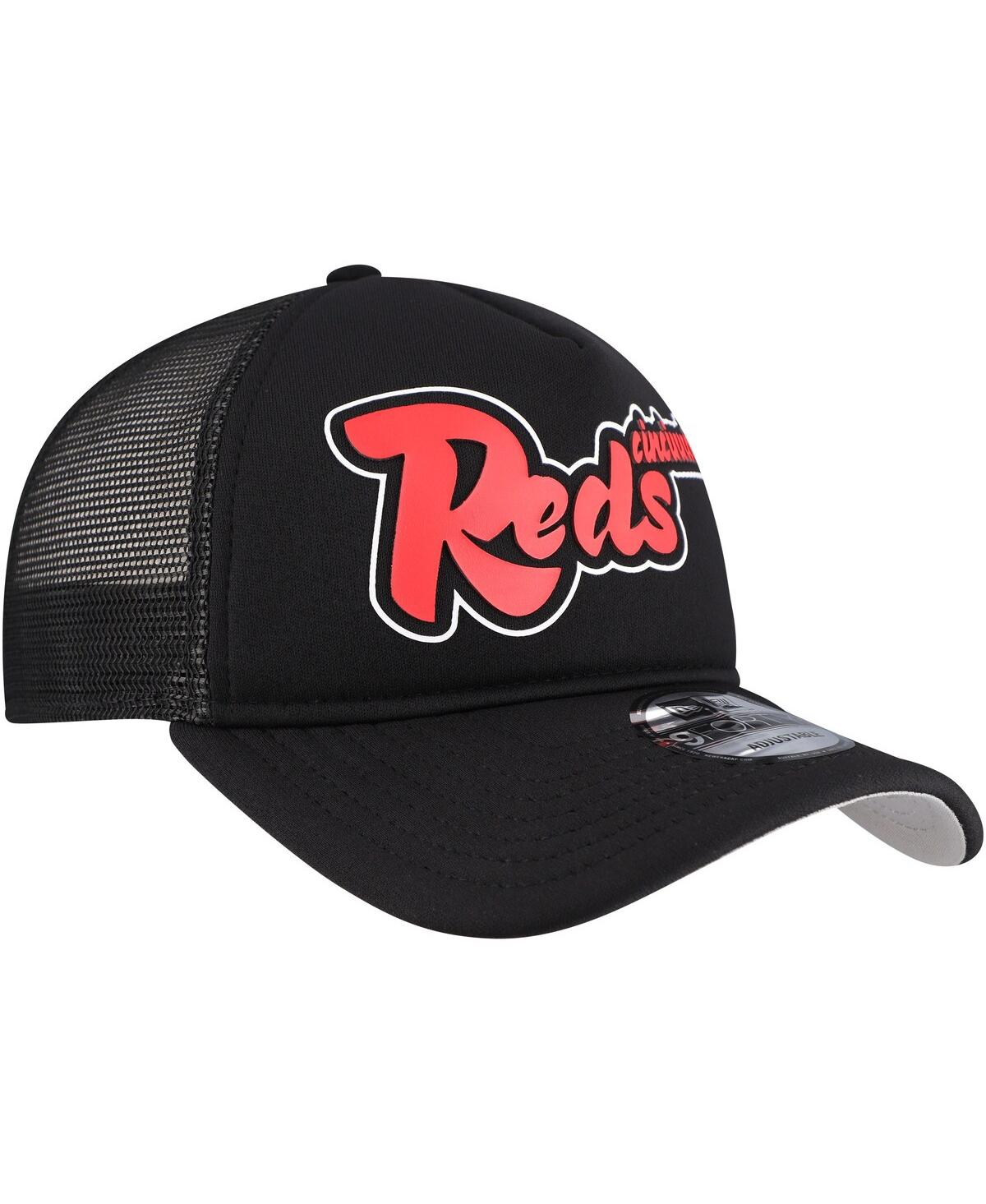 New Era Men's Black Cincinnati Reds Retro Bold A-frame Trucker 9forty Adjustable Hat In Black
