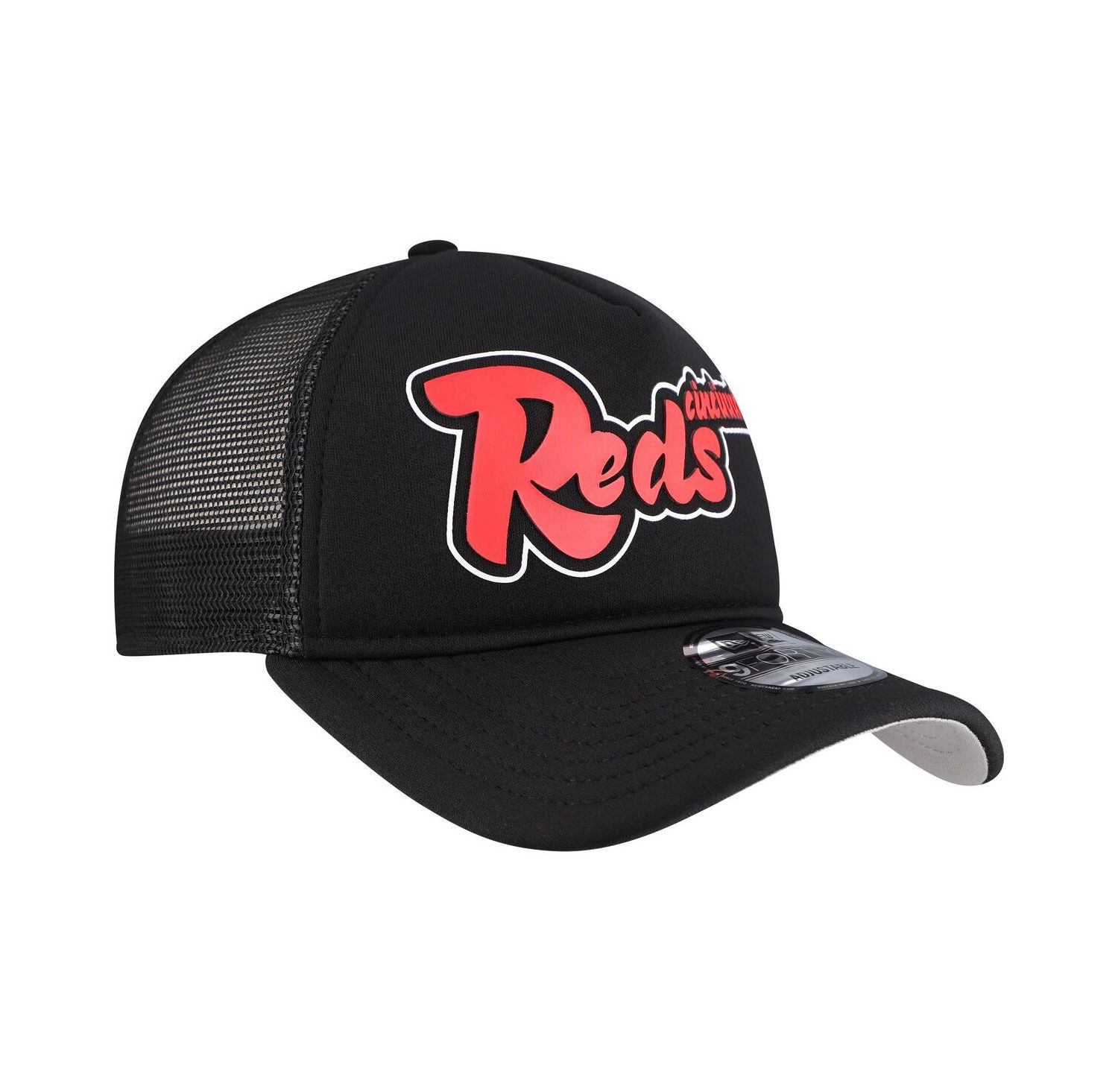 Men's Black Cincinnati Reds Retro Bold A-Frame Trucker 9FORTY Adjustable Hat