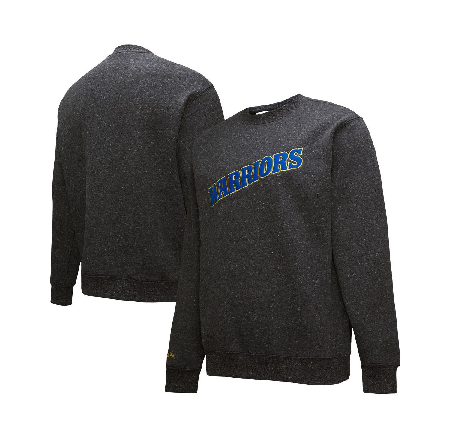 Men's Black Golden State Warriors Black Out Collection Snow Washed Vintage Logo Pullover Sweatshirt