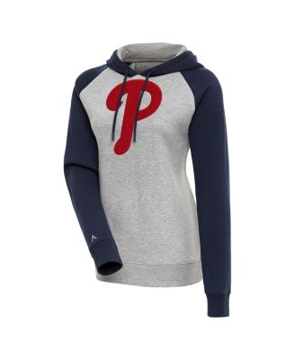 Antigua - Women's Heather Gray/Navy Philadelphia Phillies Victory Raglan Sleeve Pullover Hoodie