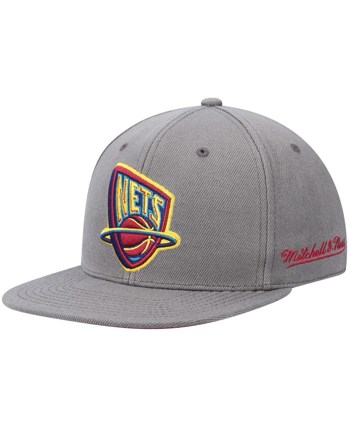 Mitchell & Ness Men's Charcoal New Jersey Nets Hardwood Classics 35 Years Carbon Cabernet Fitted Hat In Charcoal