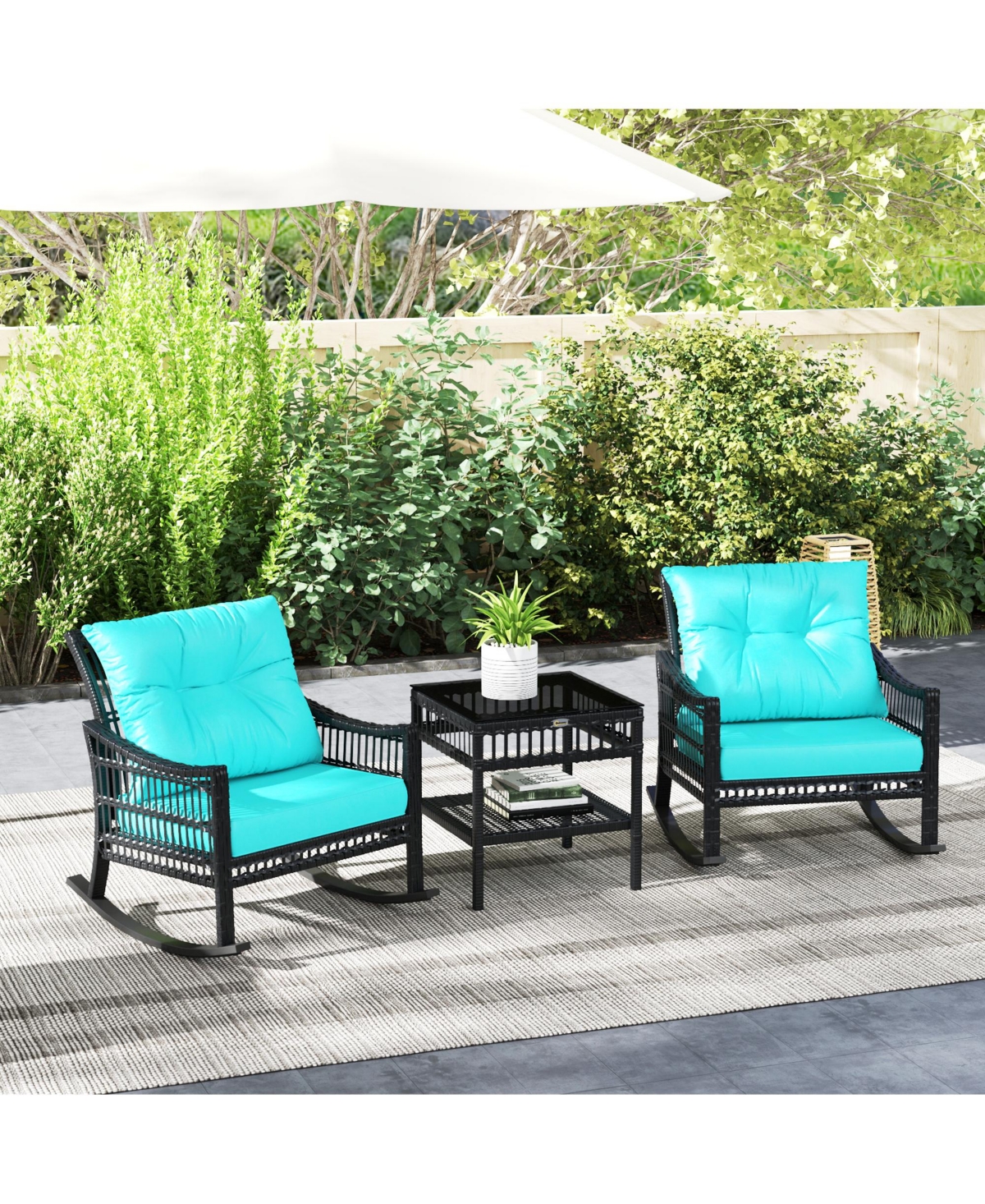 Outsunny 3 Pieces Rat Rocking Chair Set, Outdoor Rocker Chair,