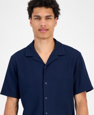 Men's Waffle-Knit Button-Down Shirt