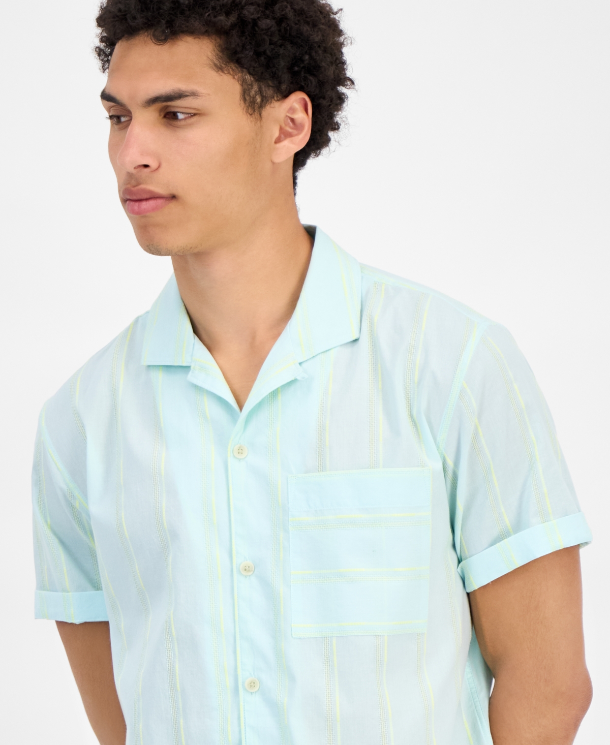 Sun + Stone Men's Adrian Short Sleeve Striped Button-front Camp Shirt, Exclusively At Macy's