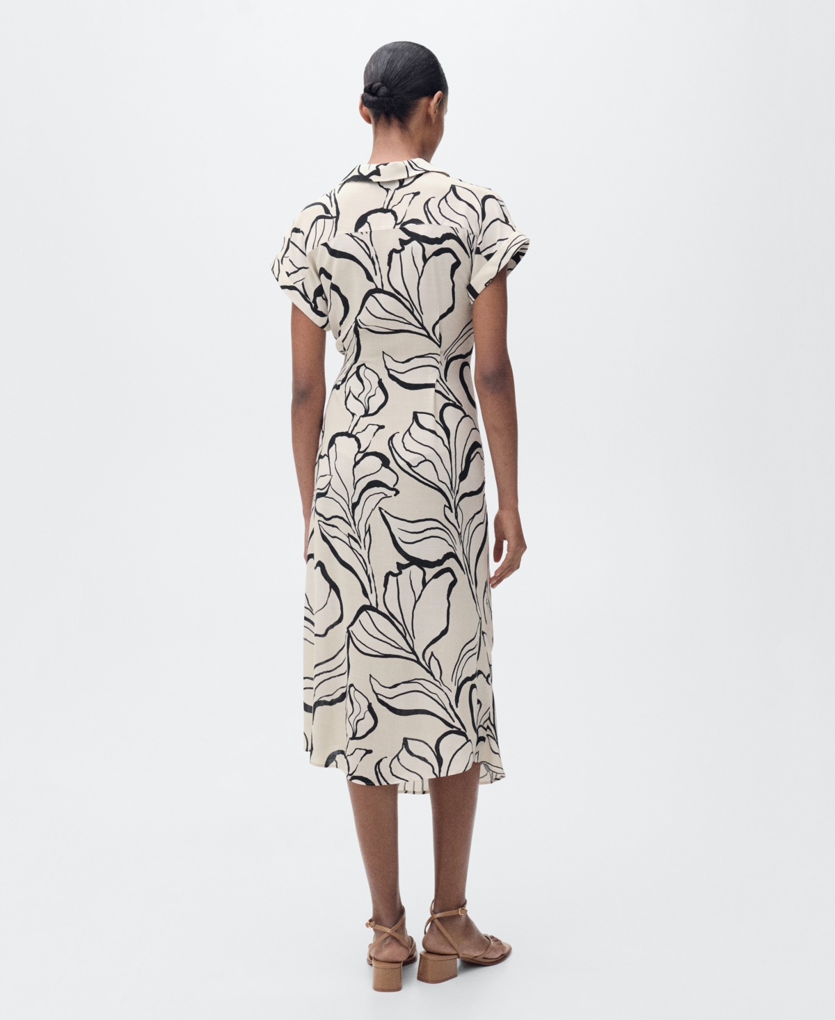 Mango Printed Dress With Knot Detail Ecru In Ecru