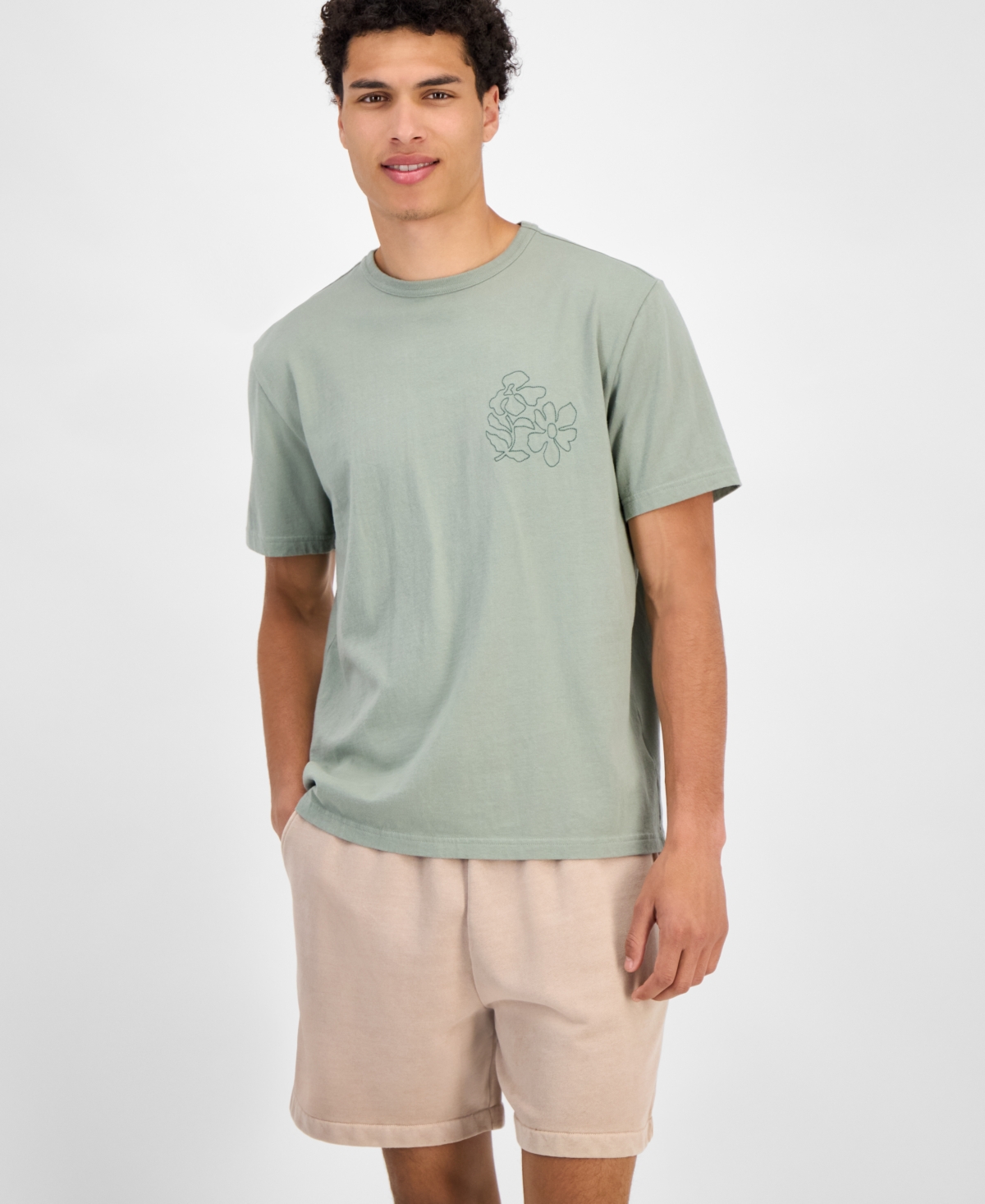 Men's Short Sleeve Embroidered Crewneck T-Shirt, Exclusively at Macy's - Vintage Sage