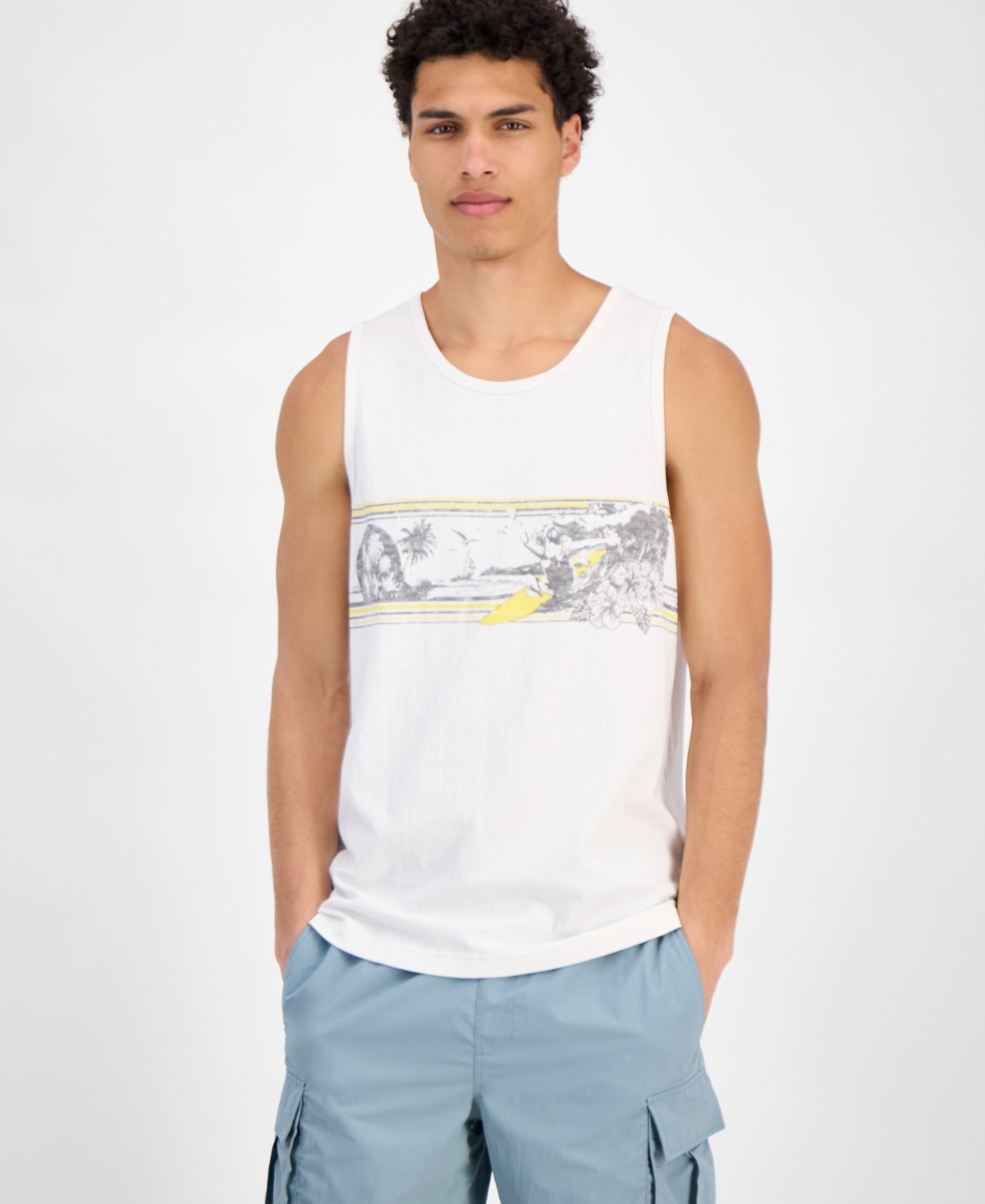 Men's Surf Graphic Tank, Exclusively at Macy's - Vintage White