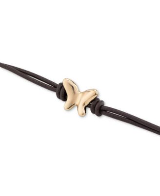 18k Gold Plated Metal Two Leather Straps Bracelet