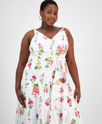 Plus Size Floral V-Neck Sleeveless Maxi Dress