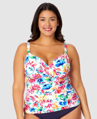 Anne Cole - Plus Size Watercolor Paisley Underwire Surplice Tankini Top