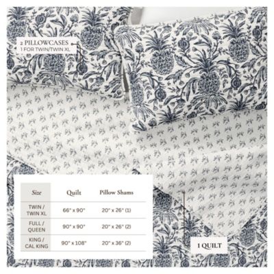 Cotton Stitched Reversible Coastal Quilt and Sham Set