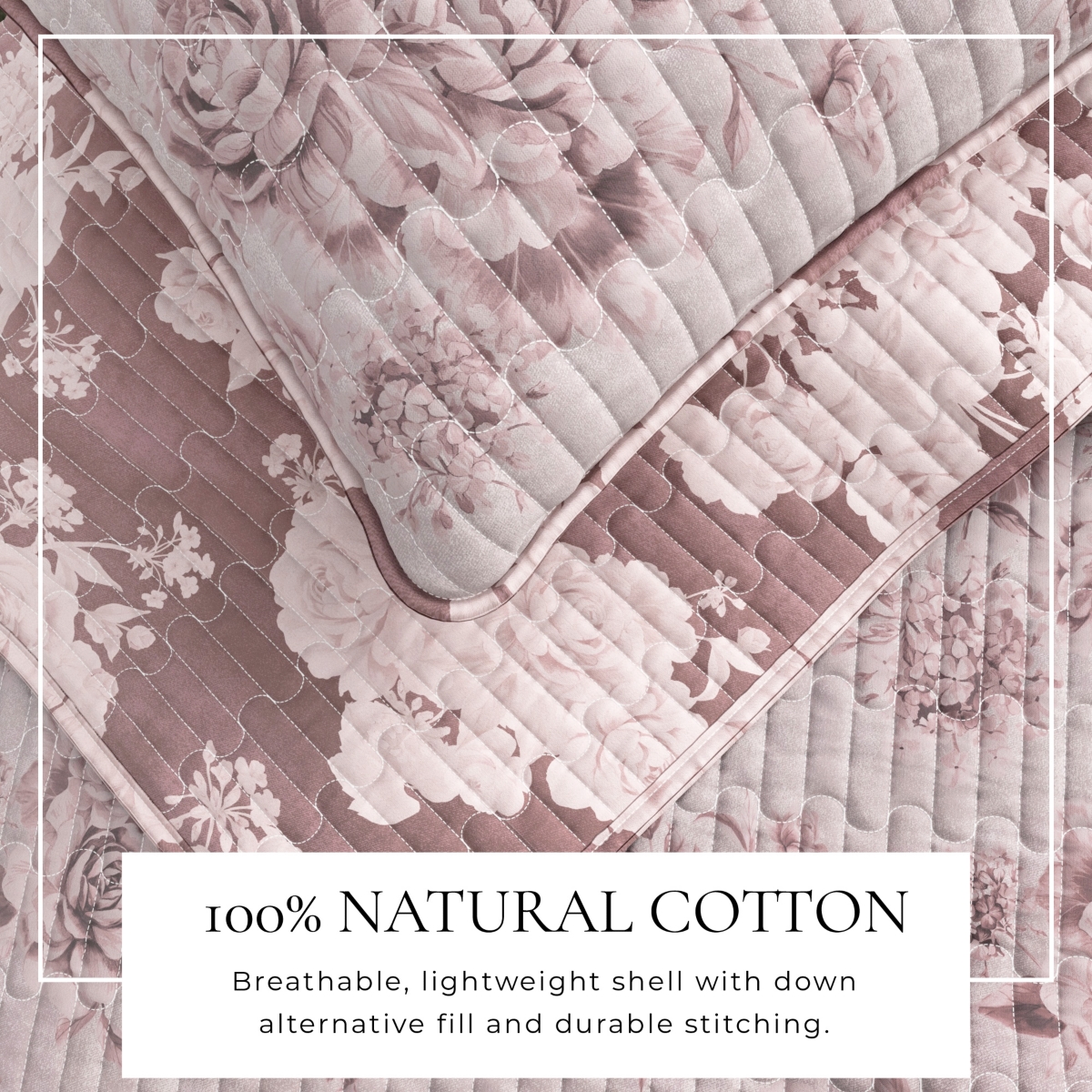 Linery & Co. Cotton Stitched Reversible Floral 3 Piece Quilt and Sham Set