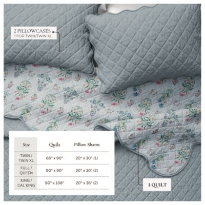 Cotton Stitched Reversible Floral 3 Piece Quilt and Sham Set