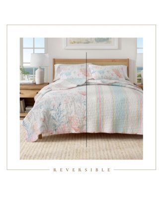 Fading Coral Stitched Quilt Set with Shams