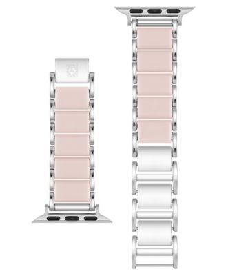 Women's Pink Rubberized Link with Silver-Tone Alloy Metal Band for Apple Watch 10 38/40/41mm