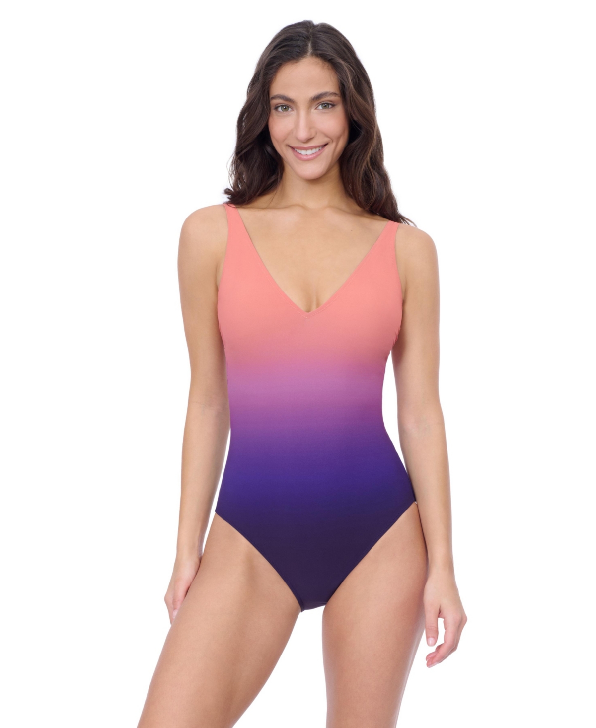 Women's Splendor Ombre V Neck One Piece - Purple multi