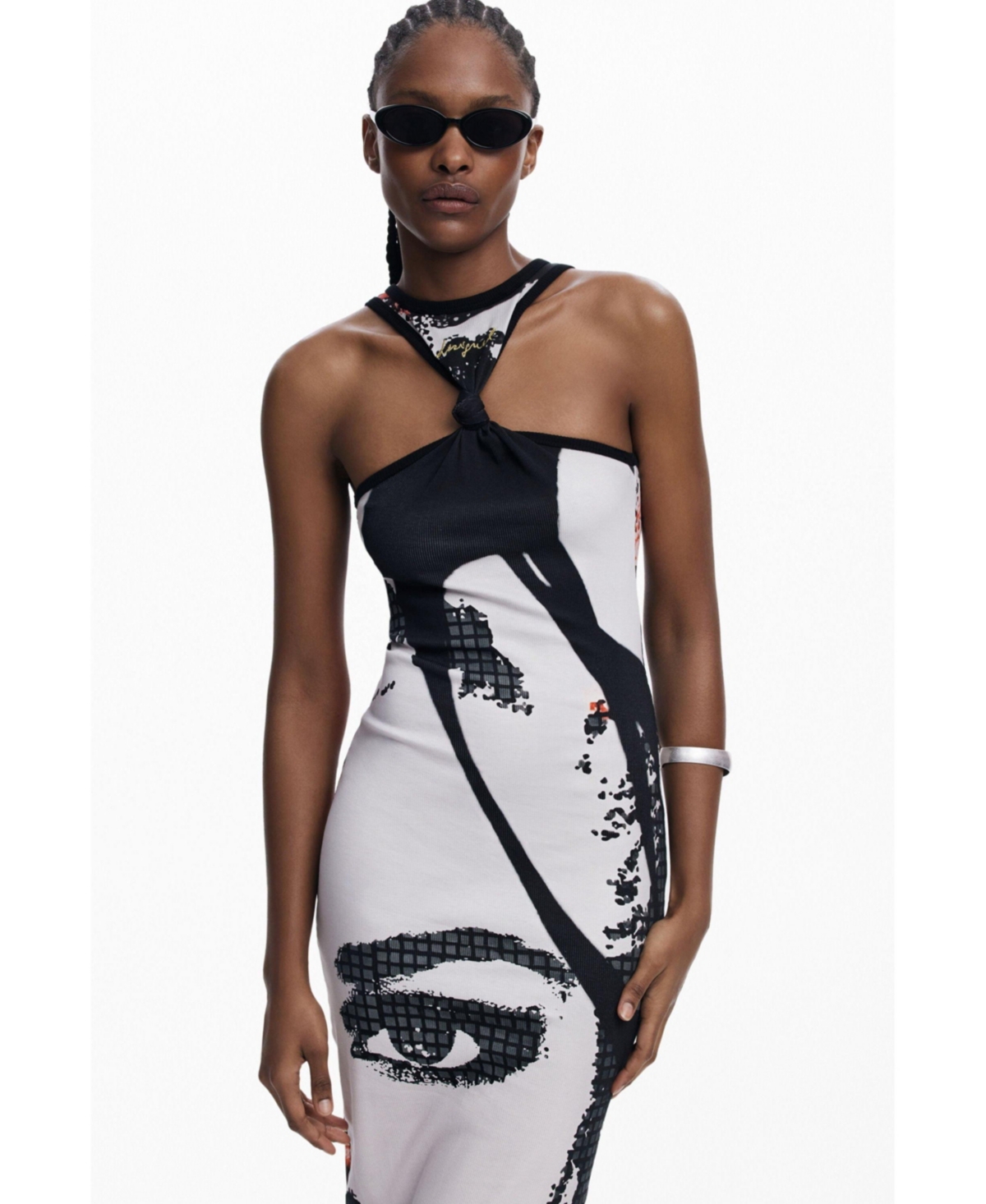 Desigual Women's Fitted Midi Dress Face In Black