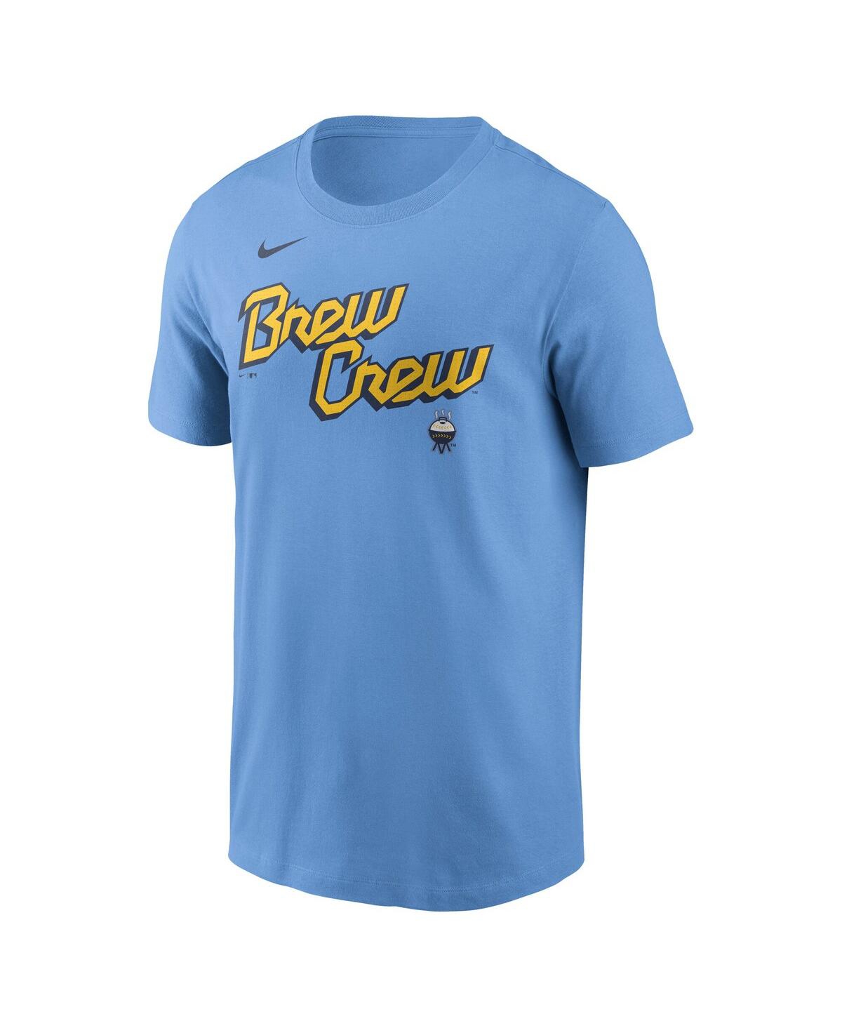 Nike Men's Christian Yelich Powder Blue Milwaukee Brewers City Connect Fuse Name Number T-shirt In Light Blue