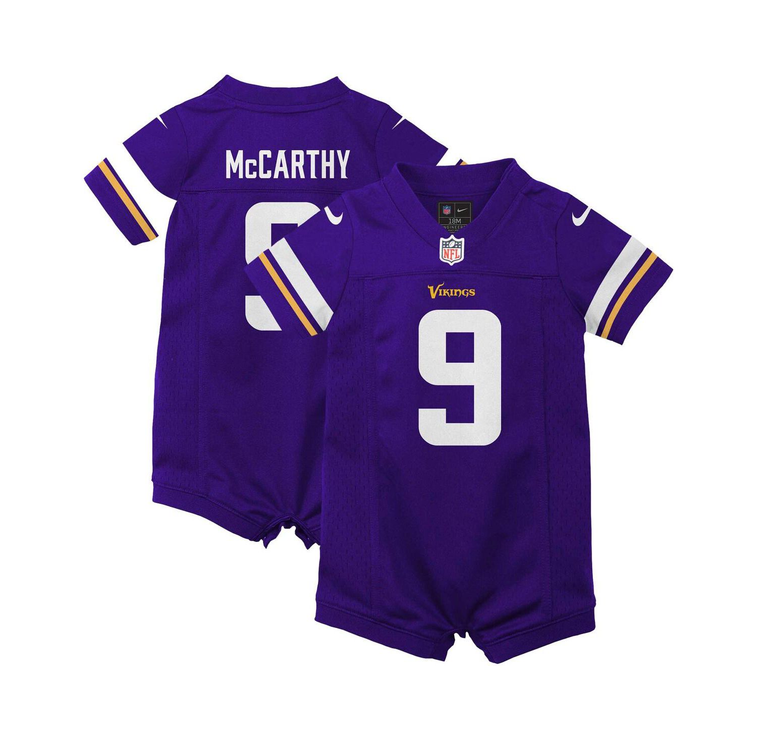 Baby Boys and Girls J. J. McCarthy Purple Minnesota Vikings Romper Game Jersey