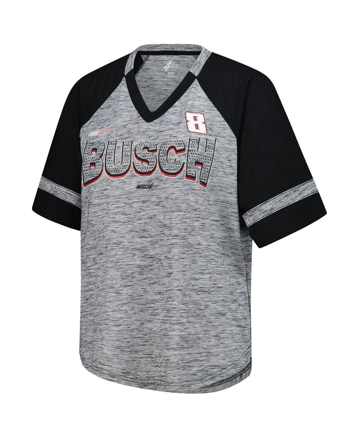 G-iii 4her By Carl Banks Women's Heather Gray Kyle Busch Hall Of Fame Oversized Raglan V-neck T-shirt In Heather Gray