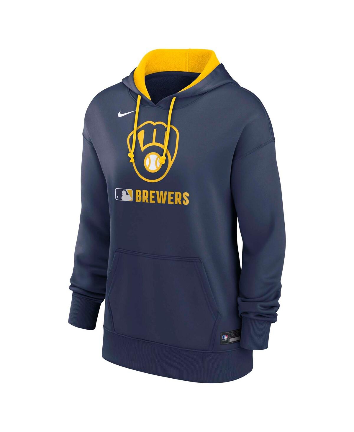Nike Women's Milwaukee Brewers Authentic Collection  Therma Mlb Pullover Hoodie In Navy