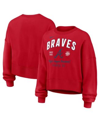 Nike - Women's Red Atlanta Braves Oversized Long Sleeve Cropped Pullover Sweatshirt