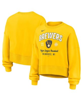 Nike - Women's Gold Milwaukee Brewers Oversized Long Sleeve Cropped Pullover Sweatshirt