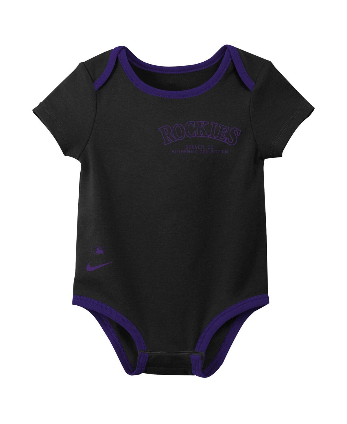 Nike Baby Boys And Girls Colorado Rockies Authentic Collection Bodysuit, Pack Of 3 In Black