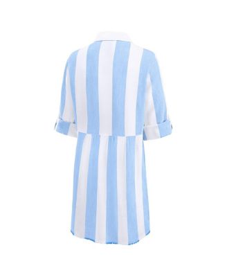 Women's Blue/White Detroit Lions Rugby Beach Stripe Button-Up Tunic