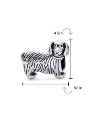 Pet Animal Lover Dachshund Hot Breed Dog Puppy Charm Bead Oxidized .925 Sterling