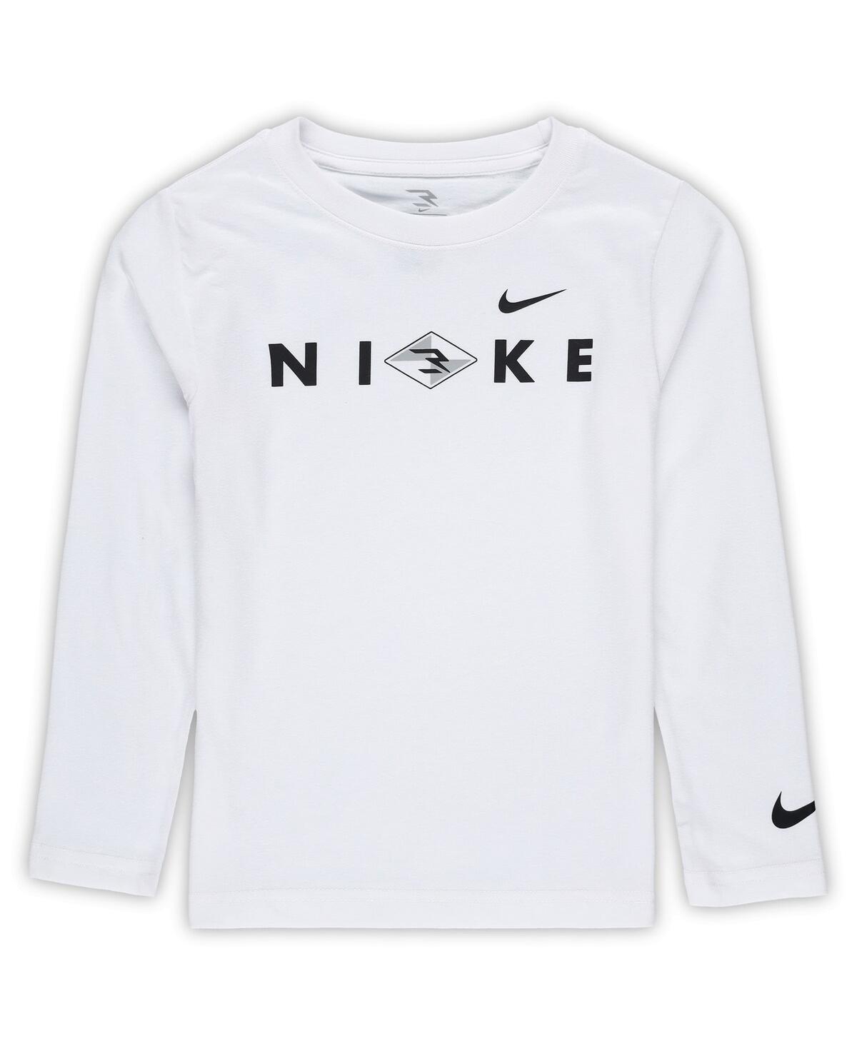 Nike 3brand By Russell Wilson Preschool 2-piece White/gray Wordmark 2. 0 Fleece Long Sleeve T-shirt And Sweatpants Set In White,gray
