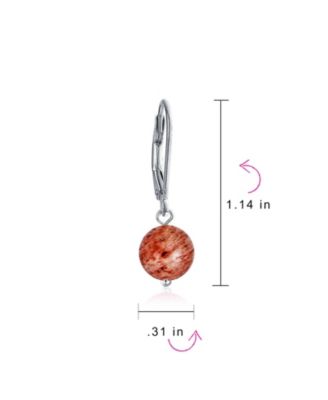 Simple Natural Stone 8MM Ball Drop Earrings Sterling Silver Leverback