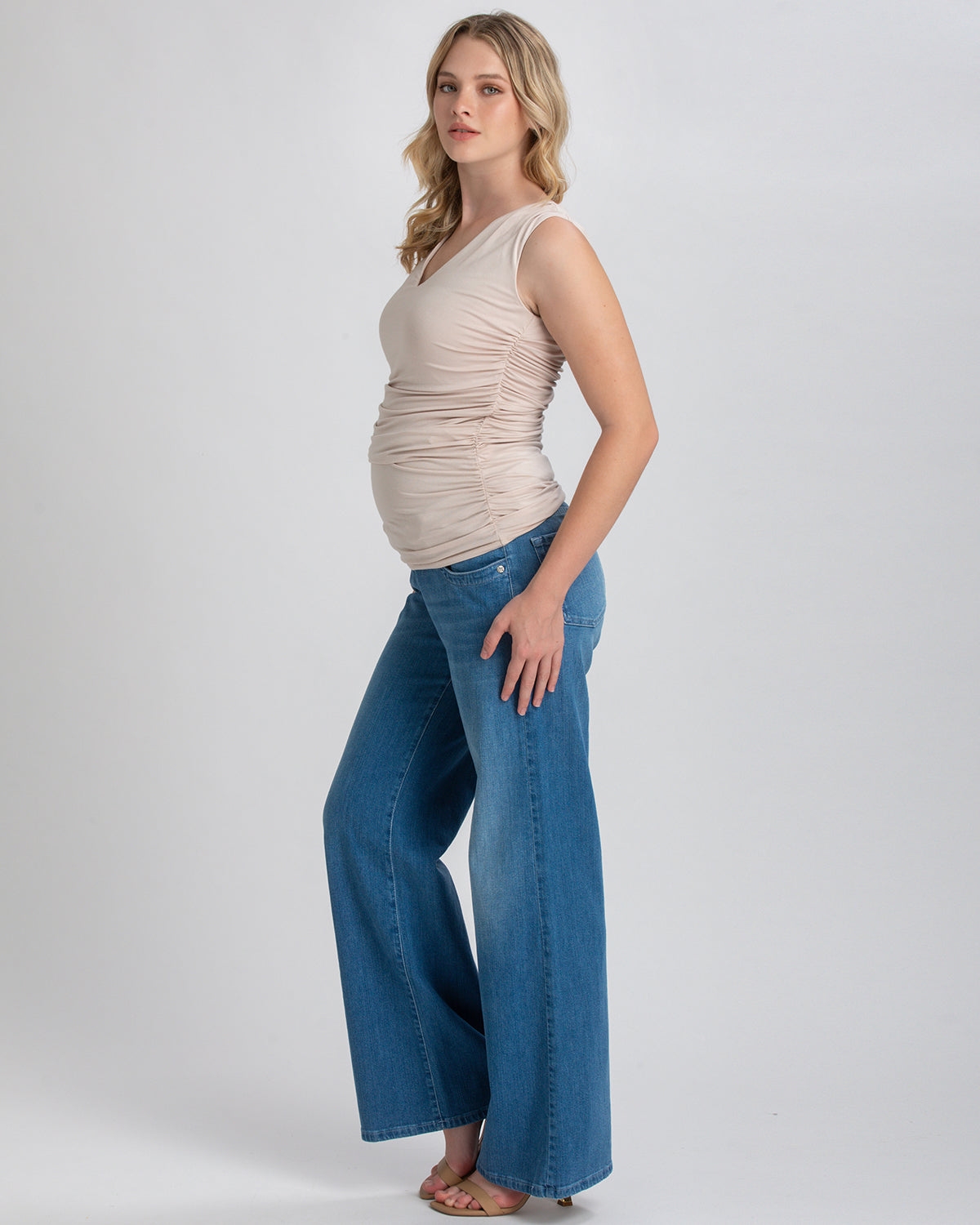 Maternity High-Waist Elastic Band Wide-Leg Jeans - Medium light st