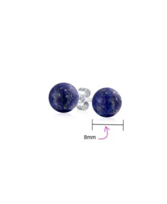 8MM Natural Stone Round Bead Ball Stud Earrings .925 Sterling Silver