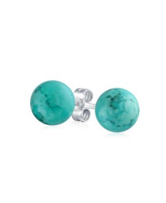 Classic 10MM Natural Stone Bead Ball Stud Earrings .925 Sterling Silver