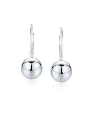 Classic Simple Basic Lever Back Round Bead Ball Drop Earrings .925 Sterling Silver