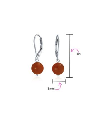 Sterling Silver Drop Earrings with 8MM Natural  Balls and Lever Back