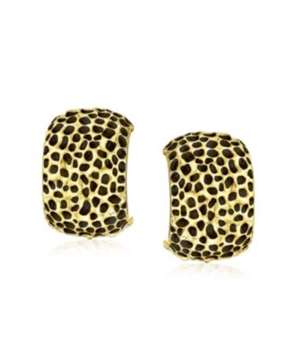 Fashion Speckle Hammered Leopard Half Hoop Clip On Earrings Matte Silver Gold Plated For Non Pierced Ears