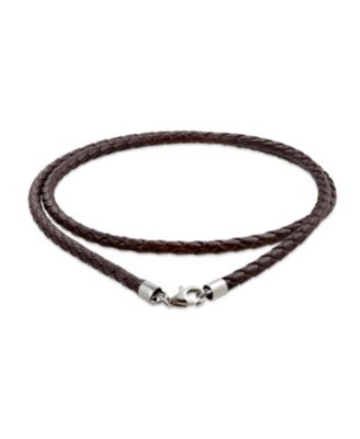 Brown Black Leather Braided Rope Weave Necklace Pendant Cords .925 Sterling Silver 14 16 18 20 24 Inch Length