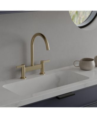 Modern Double Handle 2 Holes Deck Mount Bridge Kitchen Faucet With 360 Swivel Spout Sink Faucet In Brushed Nickel