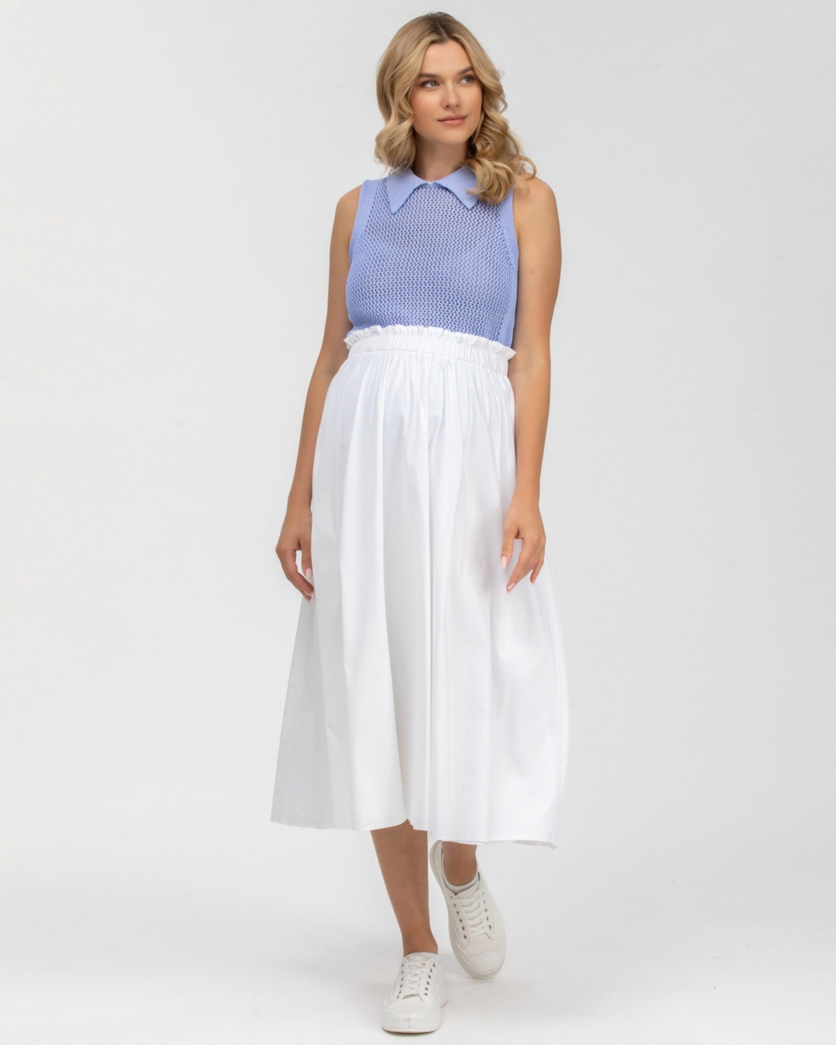 Maternity Poplin Hidden Pocket Midi Olivia Skirt - Optical white