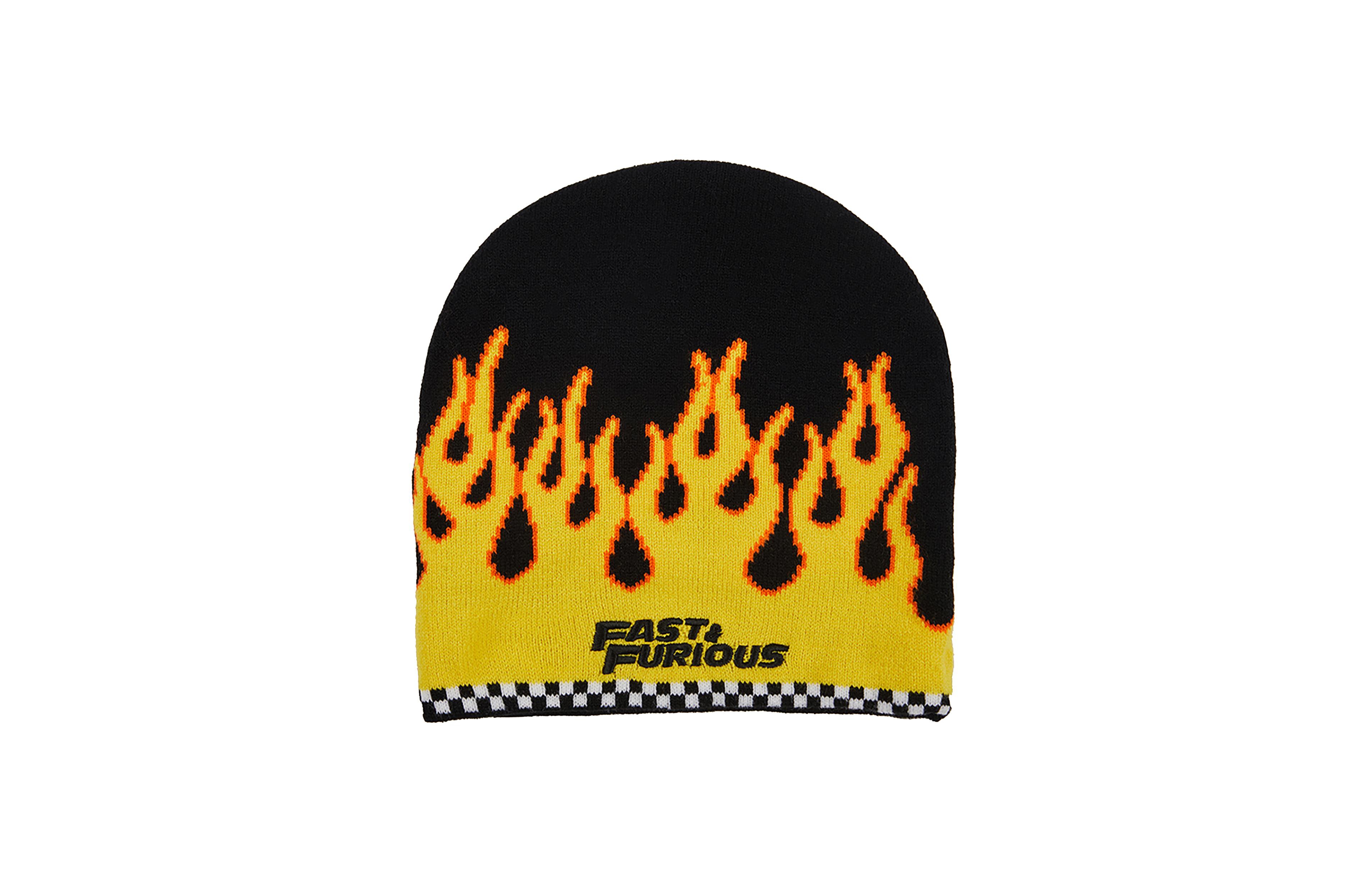 Fast & The Furious Men's Fast & Furious Flame Logo Black Acrylic Skull Beanie