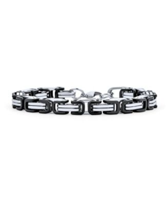 Biker Jewelry Two tone Byzantine Chain Mechanic Double Link Bracelet Black Silver Or Gold-Tone Stainless Steel Heavy Flexible